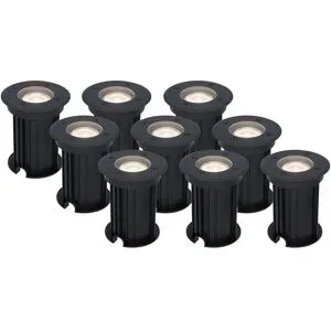 HOFTRONIC 9er Set Maisy LED Bodeneinbaustrahler außen - Ø12cm - Dimmbar - GU10 Fassung - 4000K neutralweiß - 4W 345lm - Rund - Bodenstrahler - Auffahrt - Schwarz - IP67 wasserdicht