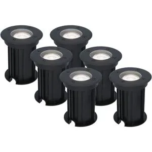 HOFTRONIC 6er Set Maisy LED Bodeneinbaustrahler außen - Ø12cm - Dimmbar - GU10 Fassung - 6500K tageslichtweiß - 4W 345lm - Rund - Bodenstrahler - Auffahrt - Schwarz - IP67 wasserdicht