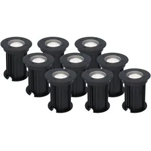 HOFTRONIC 9er Set Maisy LED Bodeneinbaustrahler außen - Ø12cm - Dimmbar - GU10 Fassung - 6500K tageslichtweiß - 4W 345lm - Rund - Bodenstrahler - Auffahrt - Schwarz - IP67 wasserdicht
