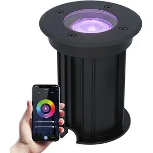HOFTRONIC SMART Maisy Smart Bodeneinbaustrahler außen - Ø12cm - 5.5W 345lm - RGBWW - Wifi + Bluetooth - APP-Steuerung - IP67 wasserdicht - Google Home, Amazon Alexa - Schwarz