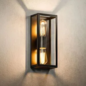HOFTRONIC SMART Alma Smart Wandleuchte LED - Wifi + Bluetooth - 14W 1612lm - Dimmbar - 1800K-6500K - 2x E27 ST64 Filament Lichtquelle - IP44 Wasserdicht - Up Down Lampe - Schwarz - Google Home, Amazon Alexa und Siri