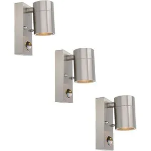 HOFTRONIC 3er Set Mason LED Wandleuchten - 2700K Warm weiß - Bewegungsmelder und Dämmerungsschalter - Edelstahl - IP44 Waterproof - Wandstrahler für innen und außen