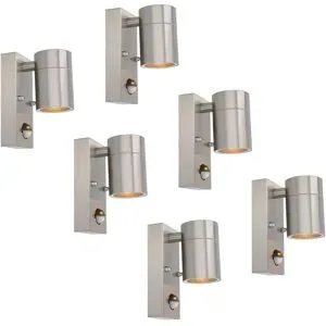 HOFTRONIC 6er Set Mason LED Wandleuchten - 2700K Warm weiß - Bewegungsmelder und Dämmerungsschalter - Edelstahl - IP44 Waterproof - Wandspot für innen und außen