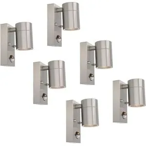 HOFTRONIC 6er Set Mason LED Wandleuchten - 4000K neutralweiß - Bewegungsmelder und Dämmerungsschalter - Edelstahl - IP44 Wasserdicht - Wandspot für innen und außen