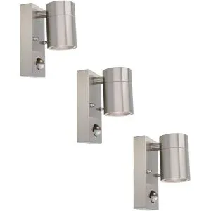 HOFTRONIC 3er Set Mason LED Wandleuchten - 6500K tageslichtweiß - Bewegungsmelder und Dämmerungsschalter - Edelstahl - IP44 Wasserdicht - Wandspot für innen und außen