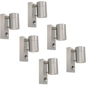 HOFTRONIC 6er Set Mason LED Wandleuchten - 6500K tageslichtweiß - Bewegungsmelder und Dämmerungsschalter - Edelstahl - IP44 Wasserdicht - Wandspot für innen und außen