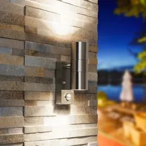 HOFTRONIC 3er Set LED Wandleuchten Jasmin - Edelstahl - 6500K tageslichtweiß - 8W 690lm - Bewegungsmelder und Dämmerungsschalter - IP44 wasserdicht - Up- und Down Licht für außen