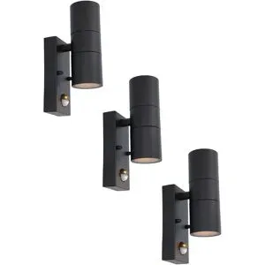HOFTRONIC 3er Set Blenda Wandleuchte Schwarz - 2700K warmweiß - 8W 690lm - Bewegungsmelder und Dämmerungsschalter - IP44 Wasserdicht - Up & Down Licht für außen