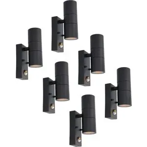 HOFTRONIC 6er Set Blenda Wandleuchte Schwarz - 2700K warmweiß - 8W 690lm - Bewegungsmelder und Dämmerungsschalter - IP44 Wasserdicht - Up & Down Licht für Außen