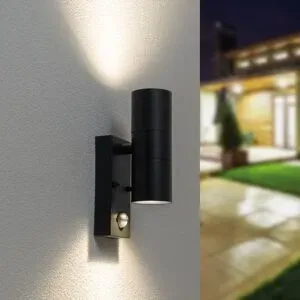 HOFTRONIC Blenda Wandleuchte - 4000K neutralweiß - Bewegungsmelder und Dämmerungsschalter - Schwarz - IP44 spritzwassergeschützt - Up & Downlight für den Außenbereich