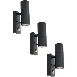 HOFTRONIC 3er Set Blenda Wandleuchte Schwarz - 4000K neutralweiß - 8W 690lm - Bewegungsmelder und Dämmerungsschalter - IP44 Wasserdicht - Up & Down Licht für Außen