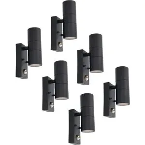 HOFTRONIC 6er Set Blenda Wandleuchte Schwarz - 4000K neutralweiß - 8W 690lm - Bewegungsmelder und Dämmerungsschalter - IP44 Wasserdicht - Up & Down Licht für außen