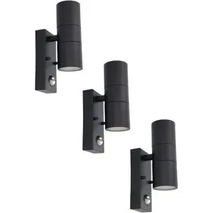 HOFTRONIC 3er Set Blenda Wandleuchte Schwarz - 6500K tageslichtweiß - 8W 690lm - Bewegungsmelder und Dämmerungsschalter - IP44 Wasserdicht - Up & Down Licht für außen