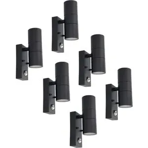 HOFTRONIC 6er Set Blenda Wandleuchte Schwarz - 6500K tageslichtweiß - 8W 690lm - Bewegungsmelder und Dämmerungsschalter - IP44 Wasserdicht - Up & Down Licht für außen