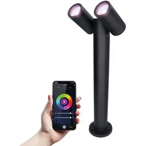 HOFTRONIC SMART Aspen Double Smart Wegeleuchte - 45cm - RGBWW - 11W 690lm - WiFi & Bluetooth - 2x GU10 Lichtquelle - Google Home - Amazon Alexa - IP65 wasserdicht - Schwarz