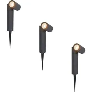 HOFTRONIC 3er Set Pinero LED Gartenstrahler mit Erdspieß - GU10 4 Watt 345 lumen - Dimmbar - Schwenkbar - 2700K warmweiß - IP65 Wasserdicht - Schwarz - Erdspießstrahler - Außenstrahler