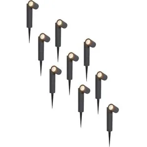 HOFTRONIC 9er Set Pinero LED Gartenstrahler mit Erdspieß - GU10 4 Watt 345 lumen - Dimmbar - Schwenkbar - 2700K warmweiß - IP65 Wasserdicht - Schwarz - Erdspießstrahler - Außenstrahler