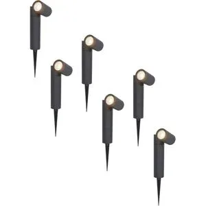 HOFTRONIC 6er Set Pinero LED Gartenstrahler mit Erdspieß - GU10 4 Watt 345 Lumen - Dimmbar - Schwenkbar - 4000K neutralweiß - IP64 Wasserdicht - Schwarz - Erdspießstrahler - Außenstrahler