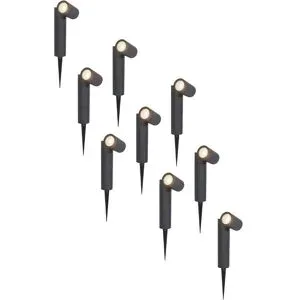 HOFTRONIC 9er Set Pinero LED Gartenstrahler mit Erdspieß - GU10 4 Watt 345 Lumen - Dimmbar - Schwenkbar - 4000K neutralweiß - IP64 Wasserdicht - Schwarz - Erdspießstrahler - Außenstrahler