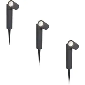 HOFTRONIC 3er Set Pinero LED Gartenstrahler mit Erdspieß - GU10 4 Watt 345 Lumen - Dimmbar - Schwenkbar - 6500K tageslichtweiß - IP64 Wasserdicht - Schwarz - Erdspießstrahler - Außenstrahler