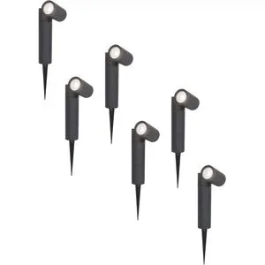 HOFTRONIC 6er Set Pinero LED Gartenstrahler mit Erdspieß - GU10 4 Watt 345 Lumen - Dimmbar - Schwenkbar - 6500K tageslichtweiß - IP64 Wasserdicht - Schwarz - Gartenspot - Außenstrahler