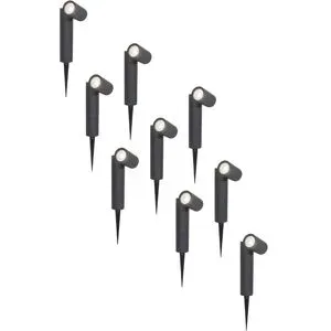 HOFTRONIC 9er Set Pinero LED Gartenstrahler mit Erdspieß - GU10 4 Watt 345 Lumen - Dimmbar - Schwenkbar - 6500K tageslichtweiß - IP64 Wasserdicht - Schwarz - Gartenspot - Außenstrahler