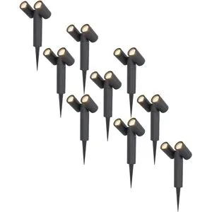 HOFTRONIC 9er Set Pinero Doppel LED Gartenstrahler mit Erdspieß - GU10 8 watt 690 lumen - Dimmbar - Schwenkbar - 2700K warmweiß - IP65 Wasserdicht - Schwarz- Gartenspot - Außenstrahler