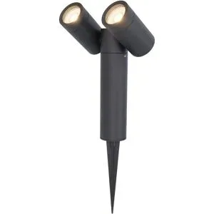 HOFTRONIC Pinero Doppel LED Gartenstrahler mit Erdspieß - GU10 8 Watt 690 Lumen - Dimmbar - Schwenkbar - 4000K neutralweiß - IP64 Wasserdicht - Schwarz- Gartenspot - Außenstrahler