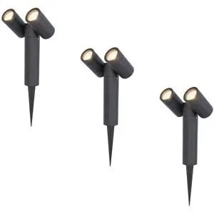 HOFTRONIC 3er Set Pinero Doppel LED Gartenstrahler mit Erdspieß - GU10 8 Watt 690 Lumen - Dimmbar - Schwenkbar - GU10 Fassung - 4000K neutralweiß - IP64 Wasserdicht - Schwarz- Gartenspot - Außenstrahler