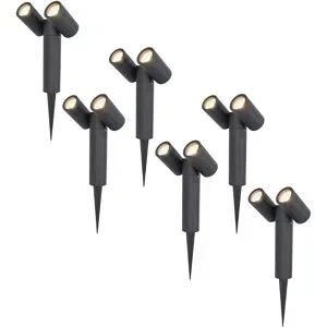 HOFTRONIC 6er Set Pinero Doppel LED Gartenstrahler mit Erdspieß - GU10 8 Watt 690 Lumen - Dimmbar - Schwenkbar - GU10 Fassung - 4000K neutralweiß - IP64 Wasserdicht - Schwarz- Gartenspot - Außenstrahler