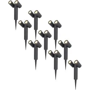 HOFTRONIC 9er Set Pinero Doppel LED Gartenstrahler mit Erdspieß - GU10 8 Watt 690 Lumen - Dimmbar - Schwenkbar - GU10 Fassung - 4000K neutralweiß - IP64 Wasserdicht - Schwarz- Gartenspot - Außenstrahler