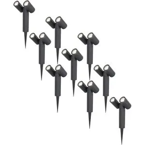 HOFTRONIC 9er Set Pinero Doppel LED Gartenstrahler mit Erdspieß - GU10 8 Watt 690 Lumen - Dimmbar - Schwenkbar - GU10 Fassung - 6500K tageslichtweiß - IP64 Wasserdicht - Schwarz- Gartenspot - Außenstrahler
