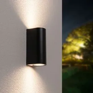 HOFTRONIC Douglas LED Wandleuchte - Dimmbar - 8W - 690lm - 4000K neutralweiß - IP64 Wasserdicht für Innen und Außen - GU10 Austauschbares Leuchtmittel - Up & Down Light - Schwarz
