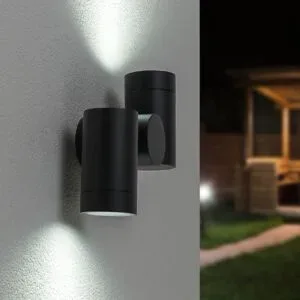 HOFTRONIC Silva - LED Wandleuchte - IP64 Wasserdicht - 8 Watt 690 Lumen - GU10 Fassung - 6500K Kaltweiß - Dimmbar - Schwenkbar - Für Innen- und Außenbereich - Up & Down Light - Schwarz