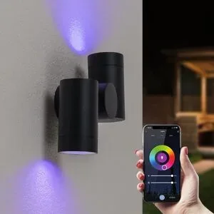 HOFTRONIC SMART Silva Smart LED-Wandleuchte - Wifi + Bluetooth - 11W 690lm - Dimmbar - Kippbar - RGBWW - IP65 Wasserdicht - GU10 - Up Down Lampe - Schwarz - Google Home, Amazon Alexa und Siri