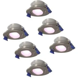 HOFTRONIC SMART 6er Set Lima Smart Einbaustrahler - Wifi + Bluetooth - RGBWW - GU10 - Schwenkbar - Google Home, Amazon Alexa und Siri - IP65 Wasserdicht - Edelstahl - App Steuerung und Sprache