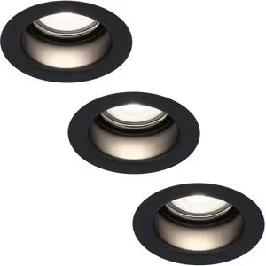 HOFTRONIC 3er Set Mari LED Einbaustrahler - 4W 345lm - 6500K tageslichtweiß - GU10 - Dimmbar - Rund - IP64 Wasserdicht - Schwarz - Blendfrei