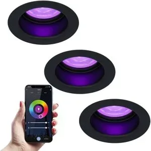 HOFTRONIC SMART 3er Set Mari - Smart LED Einbaustrahler - IP65 wasserdicht - 5,5 Watt 345 Lumen - Wifi + Bluetooth - RGBWW - GU10 - Google Home, Amazon Alexa und Siri - Für Innen, Außen und Badezimmer - Schwarz