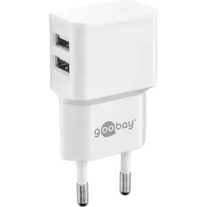 Goobay USB-A-Adapter - USB-A-Ladegerät - 2 Anschlüsse - 2400mA - 12W - Weiß