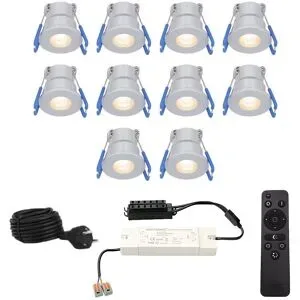 HOFTRONIC 10er Set Milano Mini LED Einbaustrahler 12V - IP65 wasserdicht - 2700K warmweiß - 3 Watt 200 Lumen - Edelstahl - Wandleuchte - Dimmbar - mit Fernbedienung