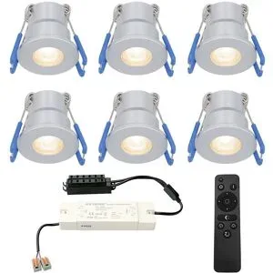 HOFTRONIC 6er Set Milano mini LED Einbaustrahler mit Trafo - 12V 3W 200lm - Dimmbar - Flach 34mm - 2700K - IP65 wasserdicht - Aluminium
