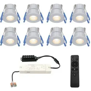 HOFTRONIC 8er Set Milano mini LED Einbaustrahler mit Trafo - 12V 3W 200lm - Dimmbar - Flach 34mm - 2700K - IP65 wasserdicht - Aluminium