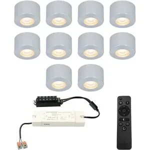 HOFTRONIC 10er Set Navarra mini LED Aufbaustrahler mit Trafo - 12V 3W 200lm - Dimmbar - Flach 21.5mm - 2700K - IP44 wasserdicht - Aluminium - Veranda Spots geeignet für Holz Terrassendach