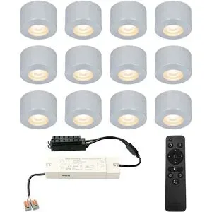HOFTRONIC 12er Set Navarra mini LED Aufbaustrahler mit Trafo - 12V 3W 200lm - Dimmbar - Flach 21.5mm - 2700K - IP44 wasserdicht - Aluminium - Veranda Spots geeignet für Holz Terrassendach