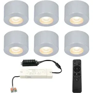 HOFTRONIC 6er Set Navarra mini LED Aufbaustrahler mit Trafo - 12V 3W 200lm - Dimmbar - Flach 21.5mm - 2700K - IP44 wasserdicht - Aluminium - Veranda Spots geeignet für Holz Terrassendach