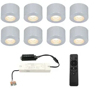 HOFTRONIC 8er Set Navarra mini LED Aufbaustrahler mit Trafo - 12V 3W 200lm - Dimmbar - Flach 21.5mm - 2700K - IP44 wasserdicht - Aluminium - Veranda Spots geeignet für Holz Terrassendach