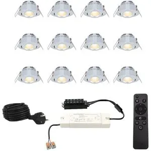 HOFTRONIC Komplettset Sienna Mini Einbaustrahler 12V - 12x3W - 2700K warmweiß - IP44 wasserdicht - Schwenkbar - Dimmbar