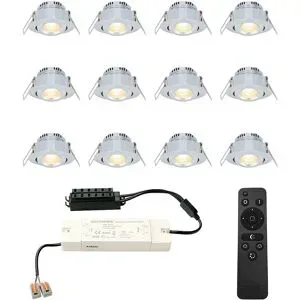 HOFTRONIC 12er Set Sienna mini LED Einbaustrahler mit Trafo - 12V 3W 200lm - Dimmbar - Schwenkbar - Flach 30mm - 2700K - IP44 - Aluminium