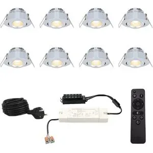 HOFTRONIC Komplettset Sienna Mini Einbaustrahler 12V - 8x3W - 2700K warmweiß - IP44 wasserdicht - Schwenkbar - Dimmbar