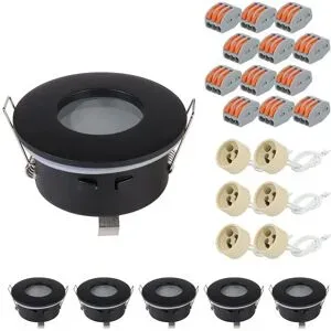 HOFTRONIC 6er Set Bento - LED Einbaustrahler - Durchmesser 83mm - GU10 Fassung - Rund - IP44 für Bad und Außenbereich - Schwarz